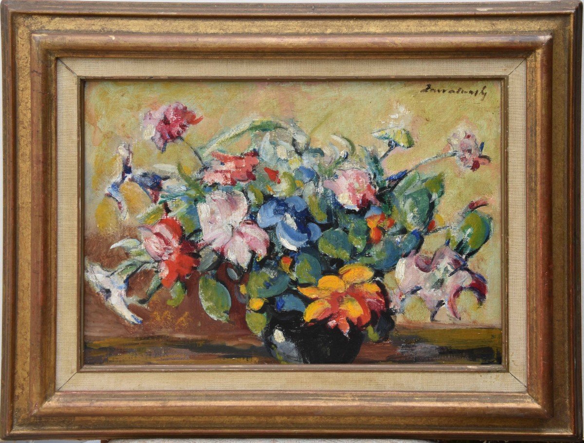 Czeslaw Zawadzinski "bouquet De Fleurs"  Huile Sur Panneau 30x40